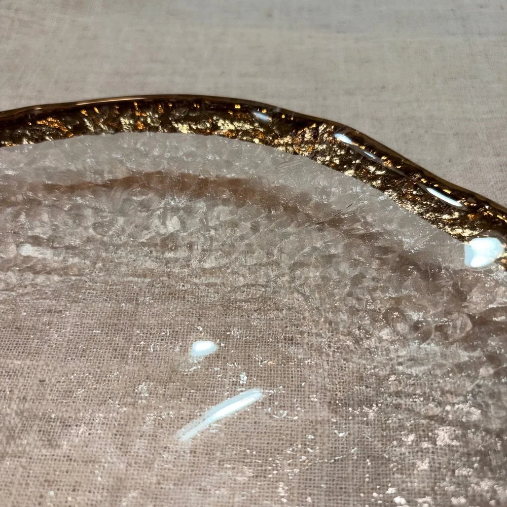 Glacier Glass Gold Rim Textured Clear Round‎ 10 inch